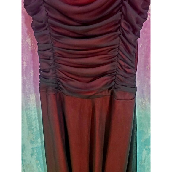 La Belle Dress Vintage Burgundy Frilly Ruffle Ruched Dance Prom Y2K Goth Flower - Picture 4 of 9